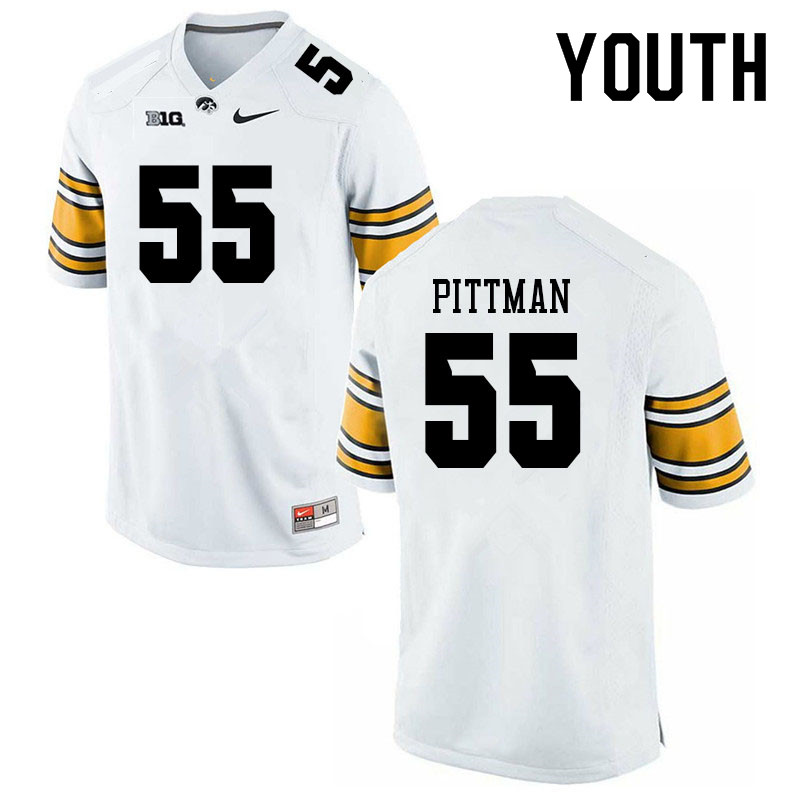 Youth #55 Jeremiah Pittman Iowa Hawkeyes College Football Jerseys Sale-White